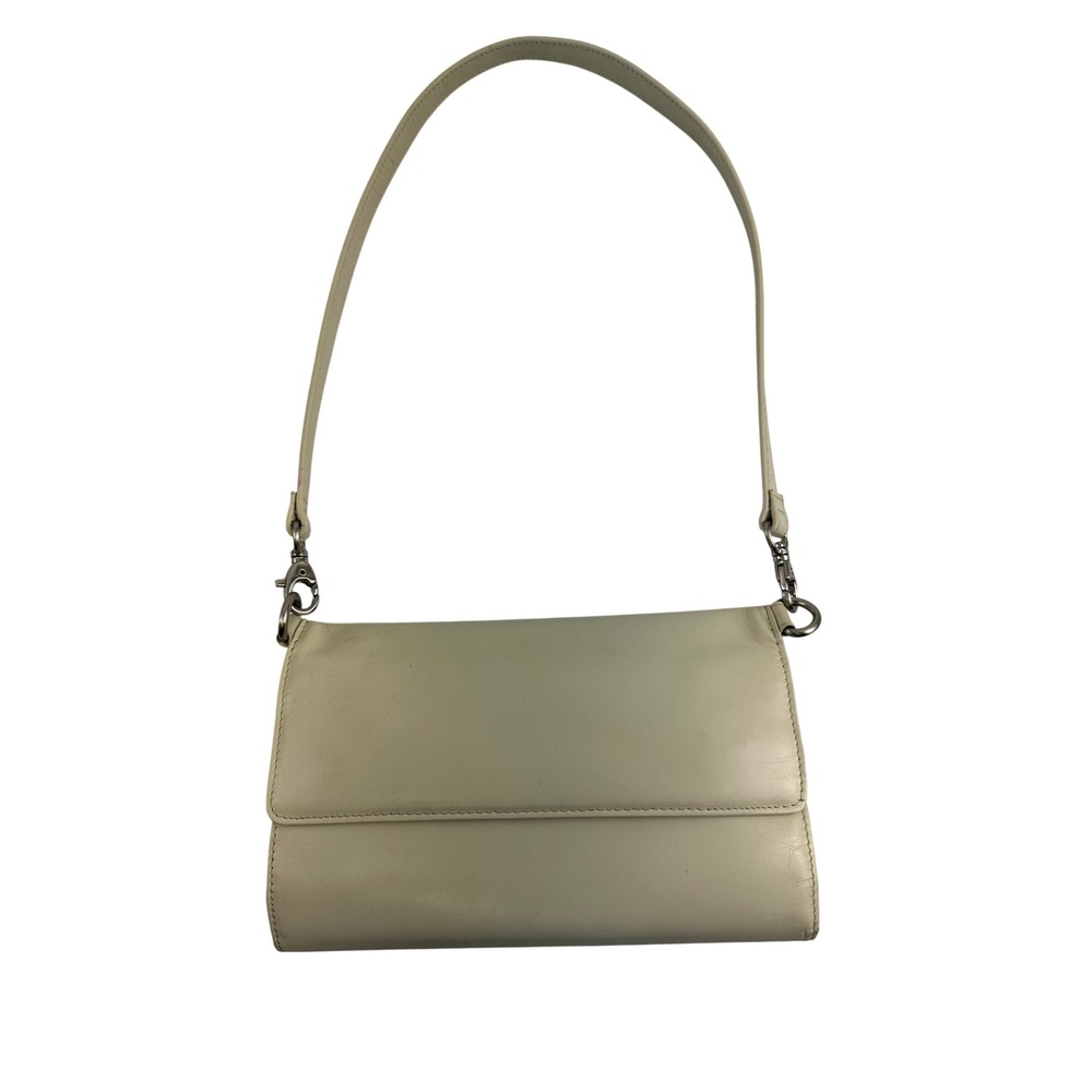 Hobo International Cream Smooth Leather Shoulder Bag Clutch Fold Purse Blue Line